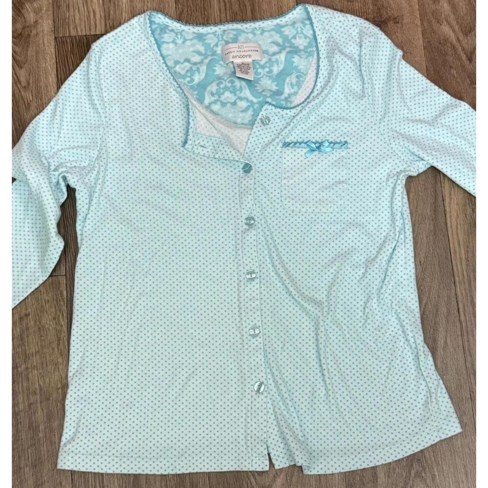 Karen Neuburger Med Top. XL Bottoms PJ Set Lt Blue Polka Dots Long Sleeve - Picture 2 of 9